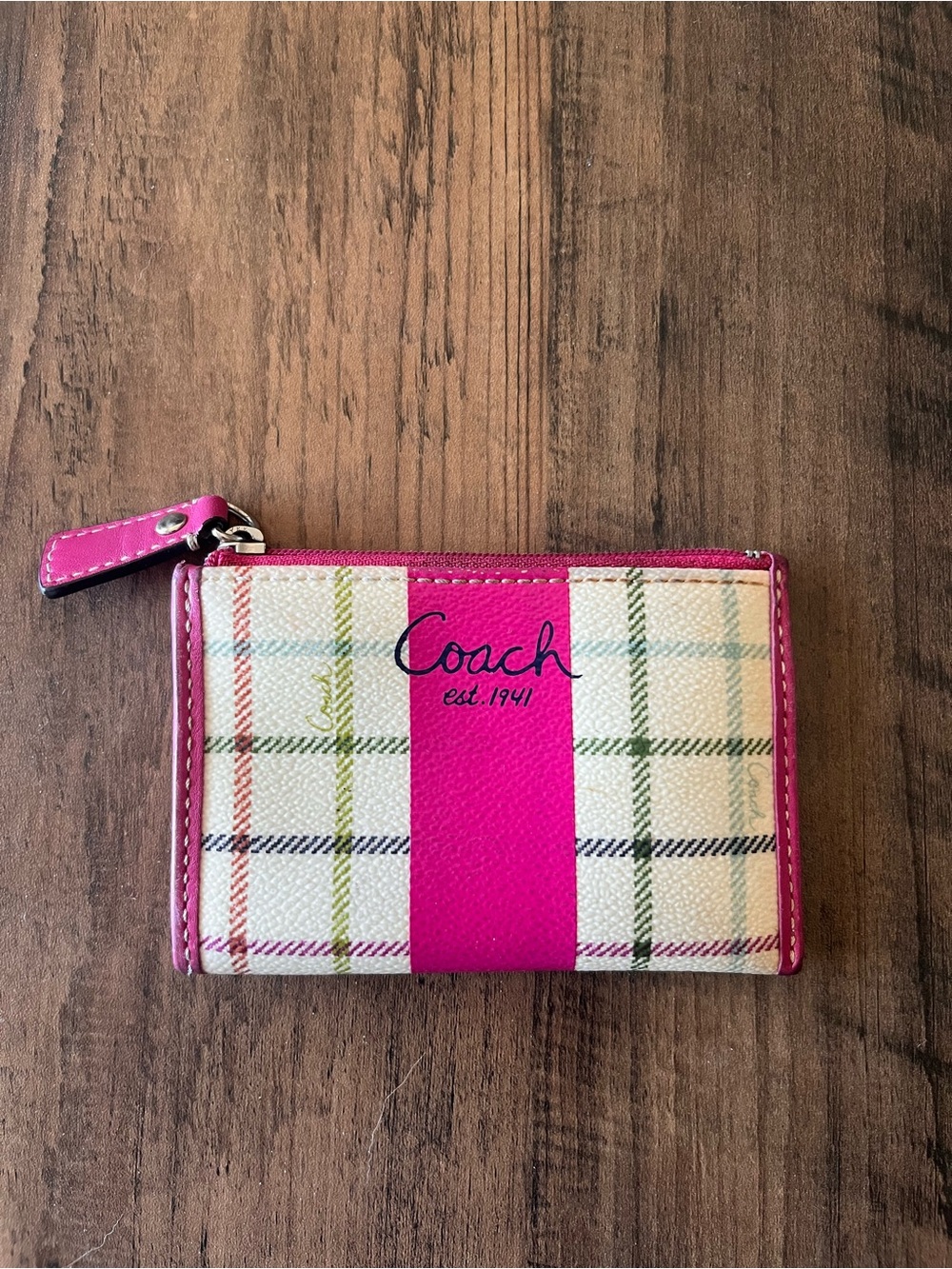 Coach Pink Plaid Coin Purse